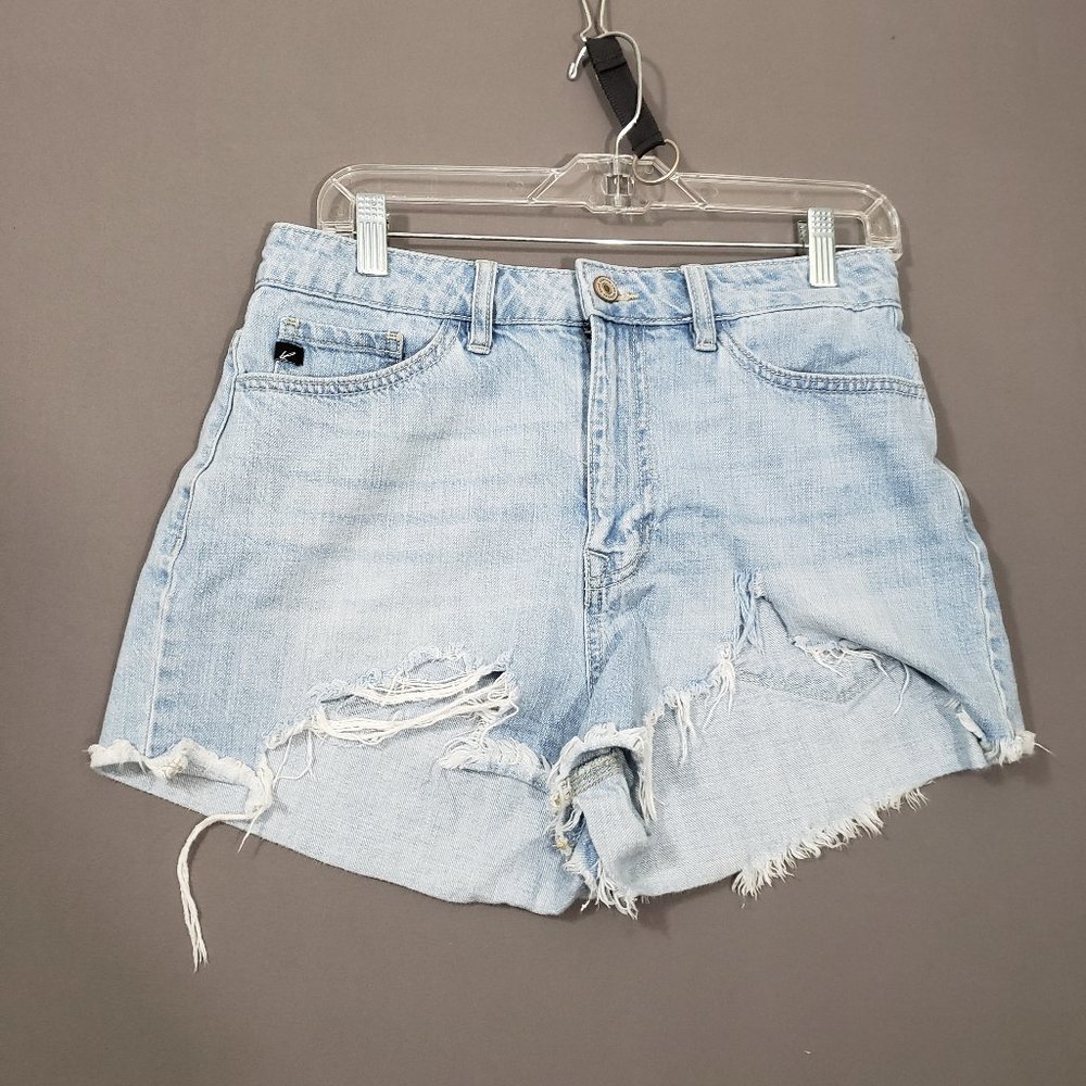 Kancan Ivanna Ultra High Rise Distressed Hem Detail Cut off Shorts, Medium (30")